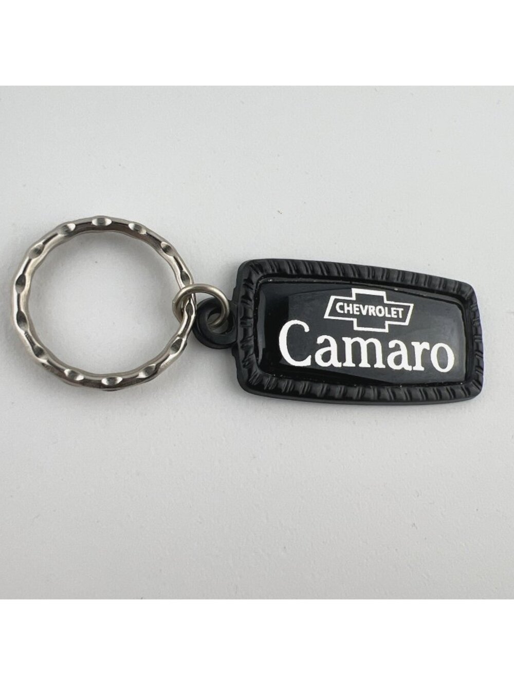Vintage 80s Chevrolet Camaro Keychain Key Ring Black and Silver